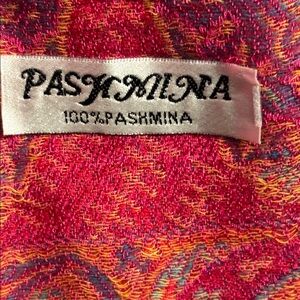 Pashmina scarf Vibrant Red and Orange Scarf 100% Pashmina fringe edge